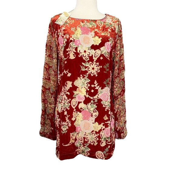 NEW Johnny Was Kimi Velvet BurnoutBlouse Women’s S Orange Multi Floral Boho - Picture 1 of 8